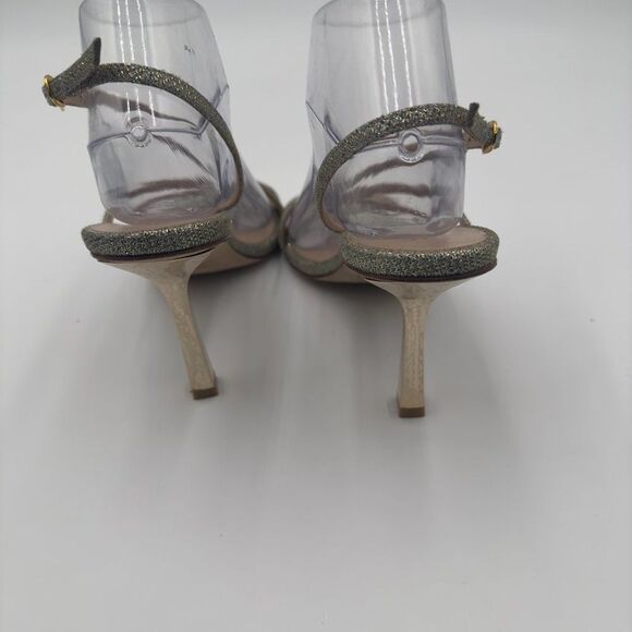 New Stuart Weitzman Melody Gold/Silver Strappy Heels. Sparkling Fabric Size 9.5 - Picture 5 of 10